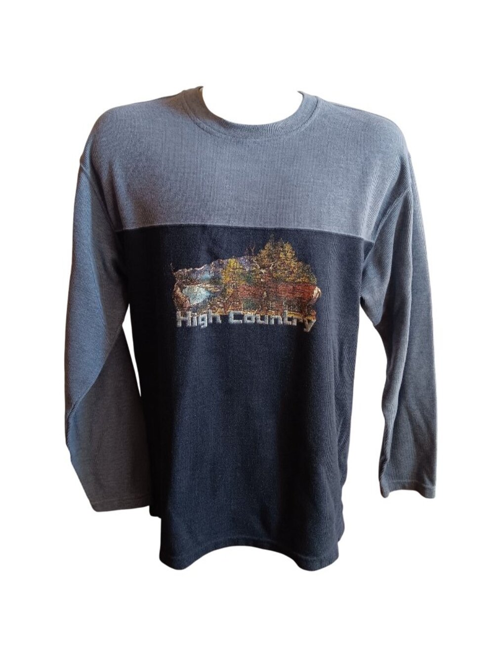 Vintage Men's Large Sweat T-shirt Y2K Faded Glory High Country Knit Long Sleeve